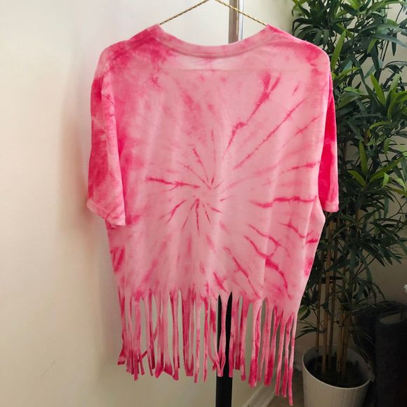 Custom tie dye fringe top Pink spiral women’s OS - Picture 2 of 2